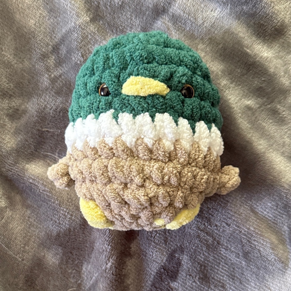 Plush Bird Toy in Green, White, and Brown